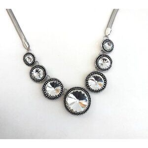 Silver Toned Herringbone Vintage Costume Jewelry Pendant Necklace - 23"